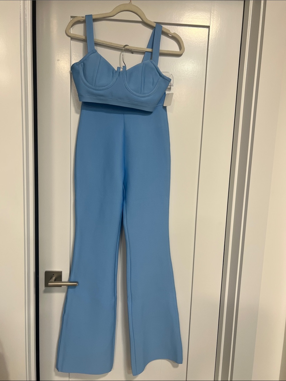 Sky Blue Two-Piece Flared Jumpsuit Set